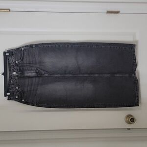 &Denim Size XS Washed Black Denim Midi to Maxi Skirt, Back Slit